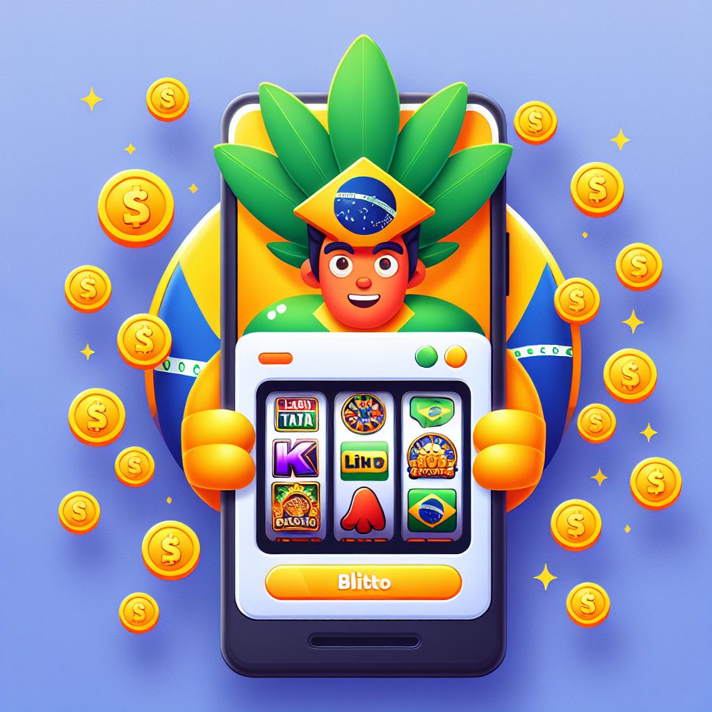 Cartoon character holding a smartphone with bw66 app screens, coins, and game icons