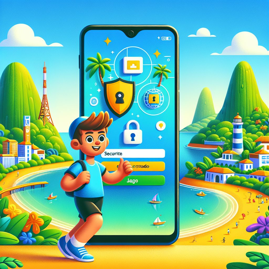 bw66 login themed cartoon character holding a phone with a secure sign-in screen