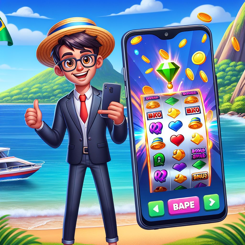 bw66 Slots cartoon character spinning a slot reel with coins and bonus symbols